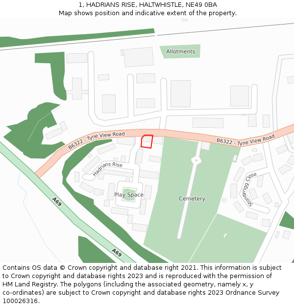 1, HADRIANS RISE, HALTWHISTLE, NE49 0BA: Location map and indicative extent of plot