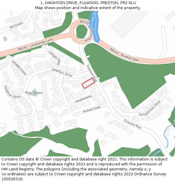 1, HAIGHTON DRIVE, FULWOOD, PRESTON, PR2 9LU: Location map and indicative extent of plot