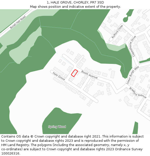 1, HALE GROVE, CHORLEY, PR7 3SD: Location map and indicative extent of plot