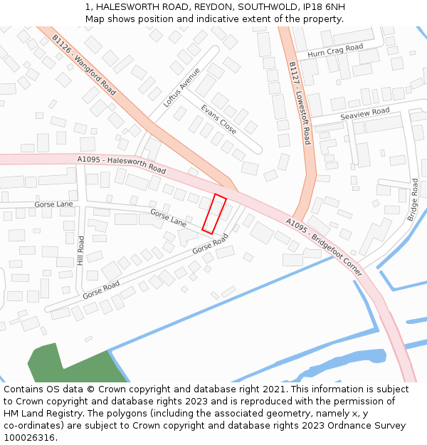 1, HALESWORTH ROAD, REYDON, SOUTHWOLD, IP18 6NH: Location map and indicative extent of plot