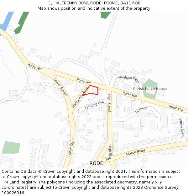 1, HALFPENNY ROW, RODE, FROME, BA11 6QR: Location map and indicative extent of plot