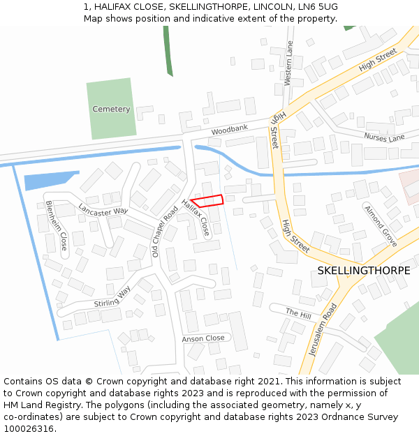 1, HALIFAX CLOSE, SKELLINGTHORPE, LINCOLN, LN6 5UG: Location map and indicative extent of plot