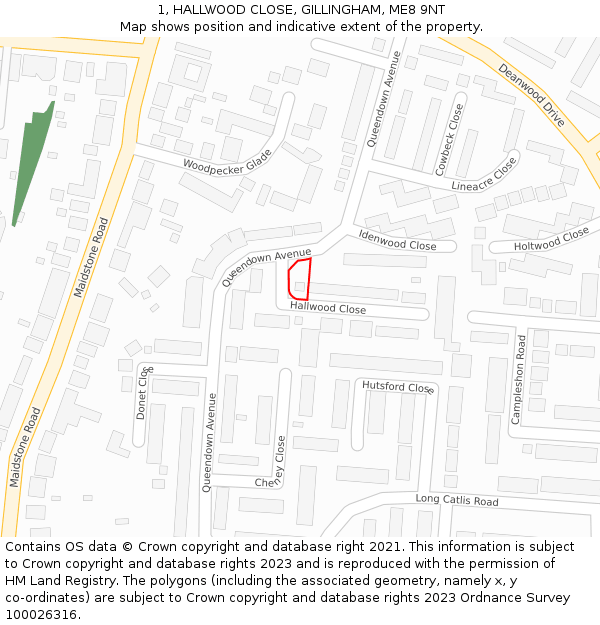 1, HALLWOOD CLOSE, GILLINGHAM, ME8 9NT: Location map and indicative extent of plot