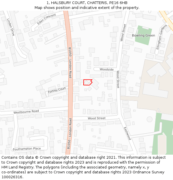 1, HALSBURY COURT, CHATTERIS, PE16 6HB: Location map and indicative extent of plot