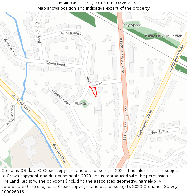 1, HAMILTON CLOSE, BICESTER, OX26 2HX: Location map and indicative extent of plot