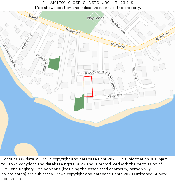 1, HAMILTON CLOSE, CHRISTCHURCH, BH23 3LS: Location map and indicative extent of plot