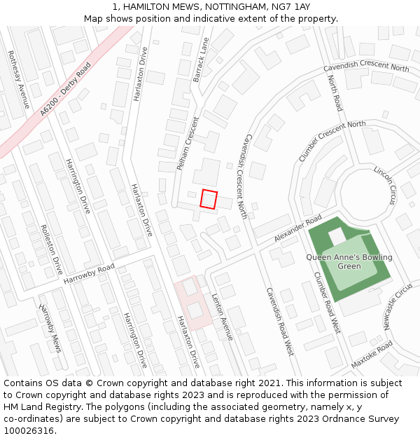 1, HAMILTON MEWS, NOTTINGHAM, NG7 1AY: Location map and indicative extent of plot