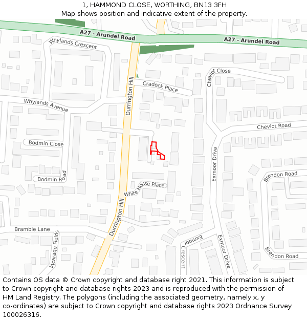 1, HAMMOND CLOSE, WORTHING, BN13 3FH: Location map and indicative extent of plot