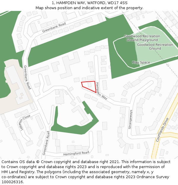 1, HAMPDEN WAY, WATFORD, WD17 4SS: Location map and indicative extent of plot