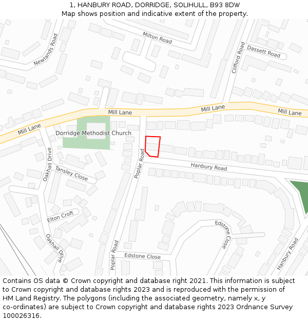 1, HANBURY ROAD, DORRIDGE, SOLIHULL, B93 8DW: Location map and indicative extent of plot