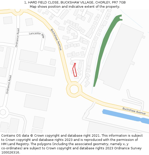 1, HARD FIELD CLOSE, BUCKSHAW VILLAGE, CHORLEY, PR7 7GB: Location map and indicative extent of plot