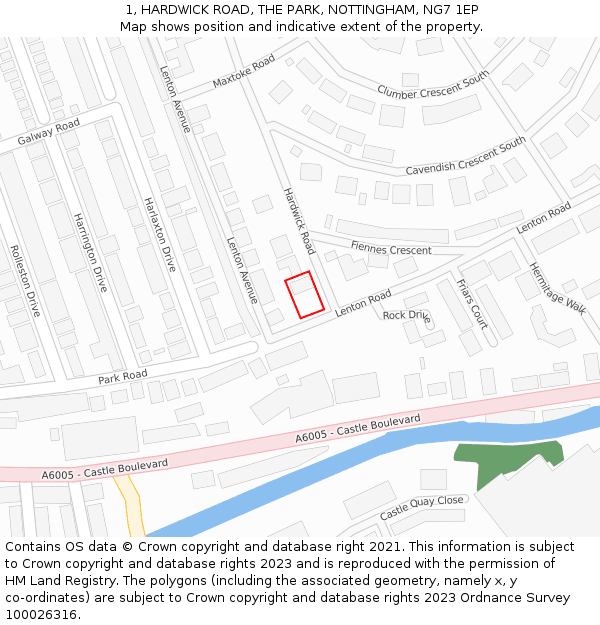 1, HARDWICK ROAD, THE PARK, NOTTINGHAM, NG7 1EP: Location map and indicative extent of plot