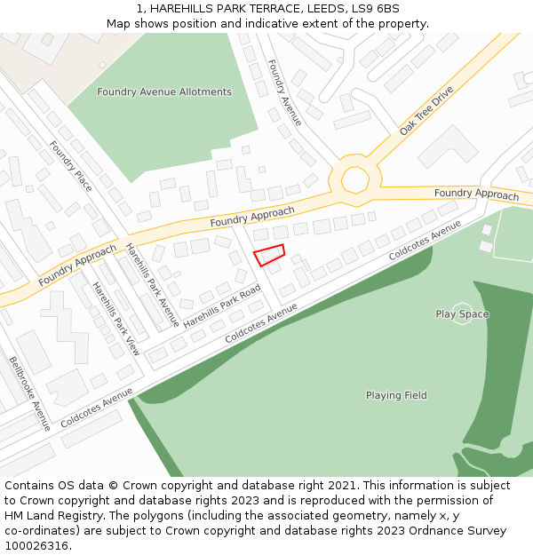 1, HAREHILLS PARK TERRACE, LEEDS, LS9 6BS: Location map and indicative extent of plot
