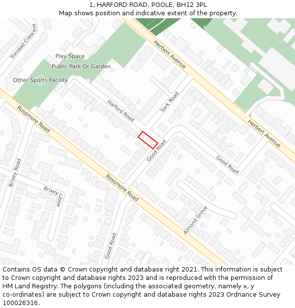 1, HARFORD ROAD, POOLE, BH12 3PL: Location map and indicative extent of plot