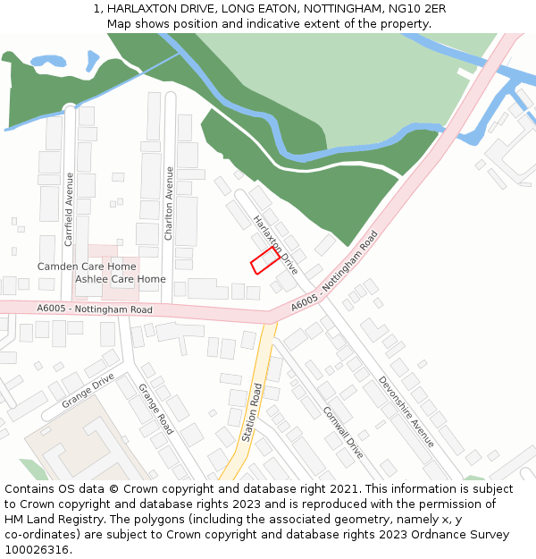 1, HARLAXTON DRIVE, LONG EATON, NOTTINGHAM, NG10 2ER: Location map and indicative extent of plot