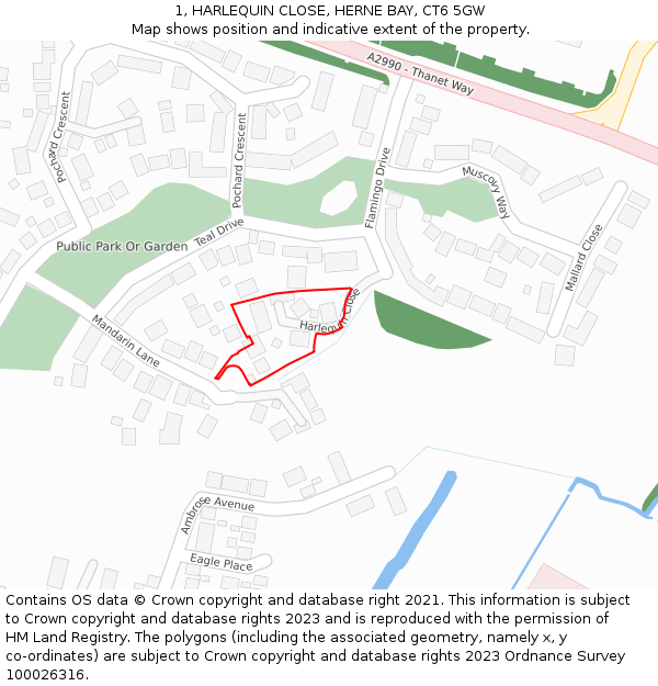 1, HARLEQUIN CLOSE, HERNE BAY, CT6 5GW: Location map and indicative extent of plot