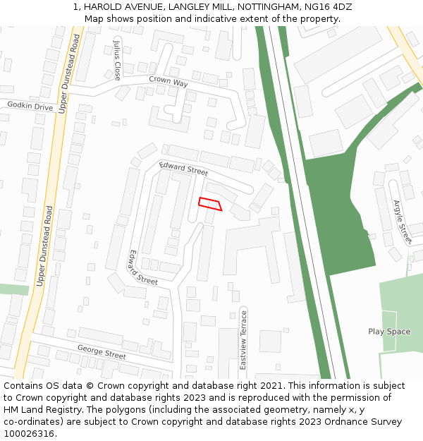 1, HAROLD AVENUE, LANGLEY MILL, NOTTINGHAM, NG16 4DZ: Location map and indicative extent of plot