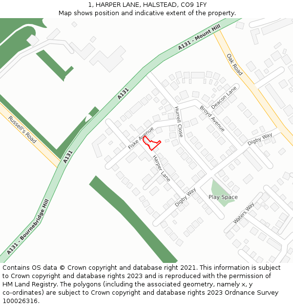1, HARPER LANE, HALSTEAD, CO9 1FY: Location map and indicative extent of plot