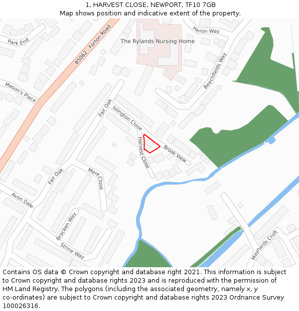 1, HARVEST CLOSE, NEWPORT, TF10 7GB: Location map and indicative extent of plot