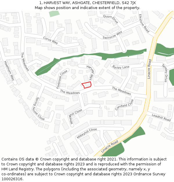 1, HARVEST WAY, ASHGATE, CHESTERFIELD, S42 7JX: Location map and indicative extent of plot