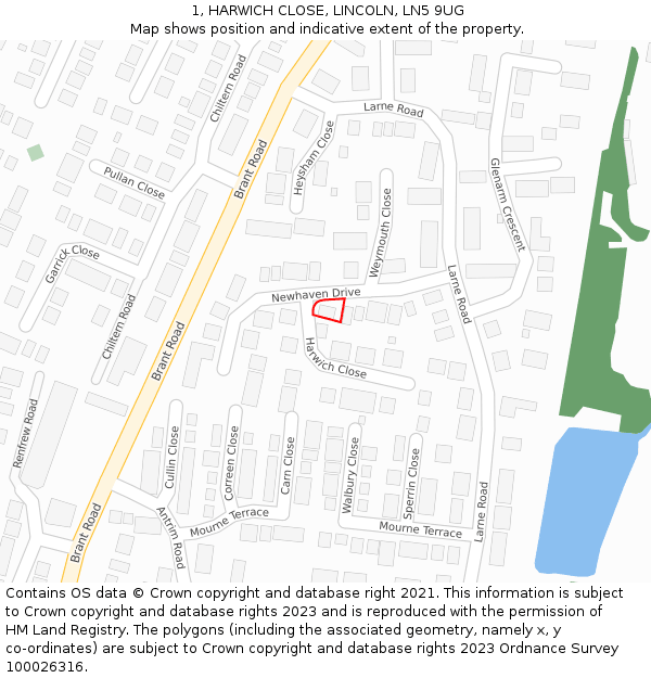 1, HARWICH CLOSE, LINCOLN, LN5 9UG: Location map and indicative extent of plot