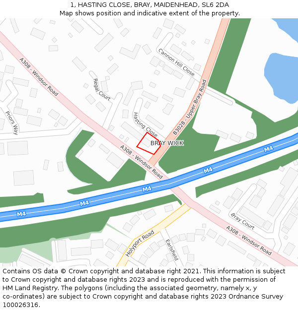 1, HASTING CLOSE, BRAY, MAIDENHEAD, SL6 2DA: Location map and indicative extent of plot