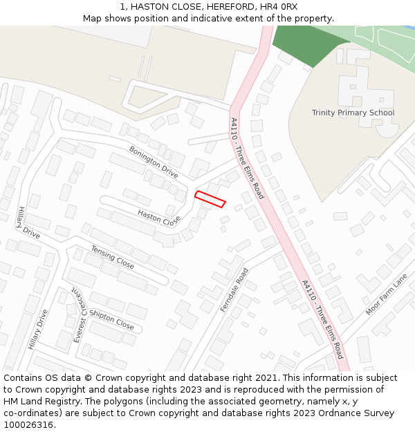 1, HASTON CLOSE, HEREFORD, HR4 0RX: Location map and indicative extent of plot