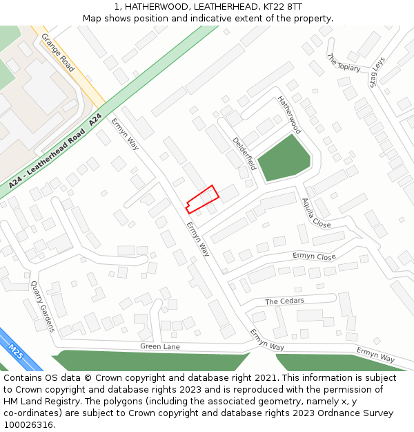 1, HATHERWOOD, LEATHERHEAD, KT22 8TT: Location map and indicative extent of plot