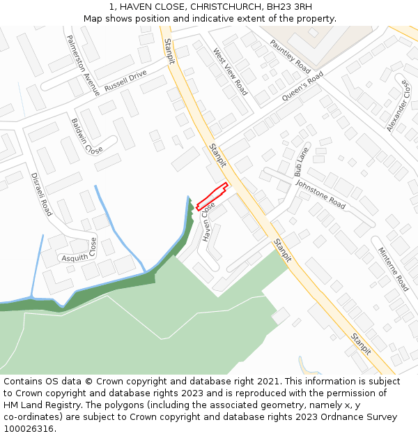 1, HAVEN CLOSE, CHRISTCHURCH, BH23 3RH: Location map and indicative extent of plot
