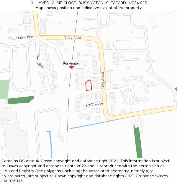1, HAVERHOLME CLOSE, RUSKINGTON, SLEAFORD, NG34 9FS: Location map and indicative extent of plot