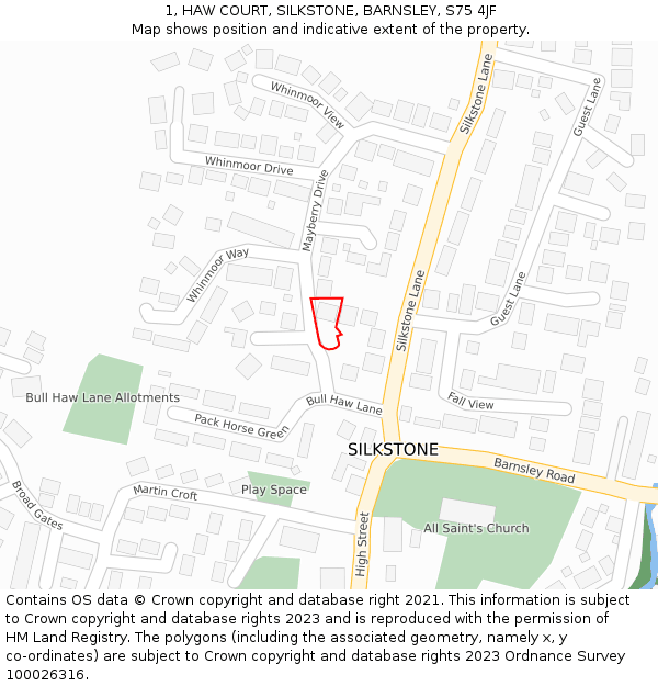 1, HAW COURT, SILKSTONE, BARNSLEY, S75 4JF: Location map and indicative extent of plot