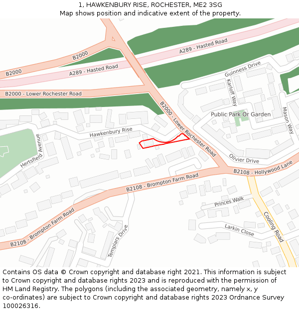 1, HAWKENBURY RISE, ROCHESTER, ME2 3SG: Location map and indicative extent of plot
