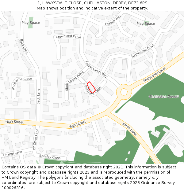 1, HAWKSDALE CLOSE, CHELLASTON, DERBY, DE73 6PS: Location map and indicative extent of plot