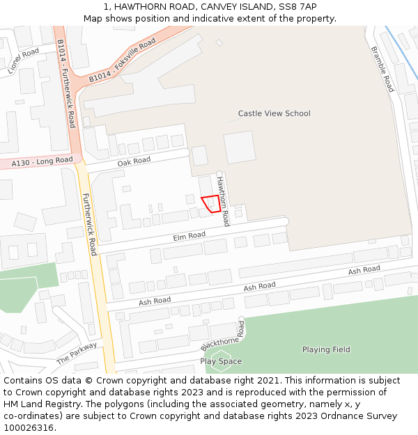 1, HAWTHORN ROAD, CANVEY ISLAND, SS8 7AP: Location map and indicative extent of plot