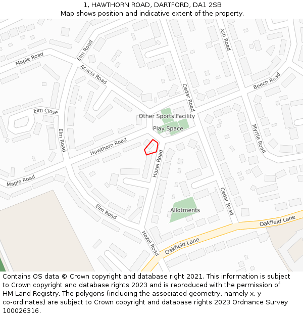 1, HAWTHORN ROAD, DARTFORD, DA1 2SB: Location map and indicative extent of plot