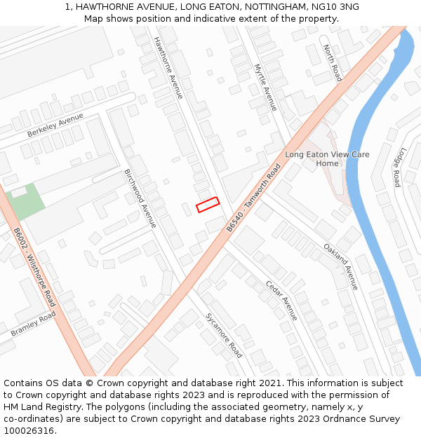 1, HAWTHORNE AVENUE, LONG EATON, NOTTINGHAM, NG10 3NG: Location map and indicative extent of plot