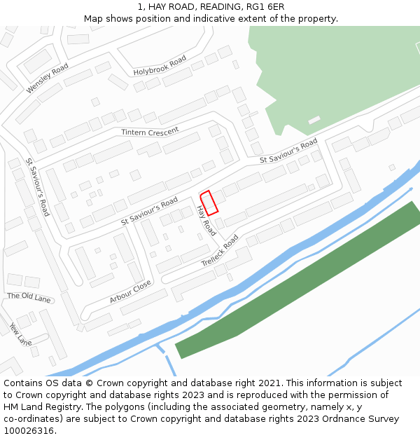 1, HAY ROAD, READING, RG1 6ER: Location map and indicative extent of plot