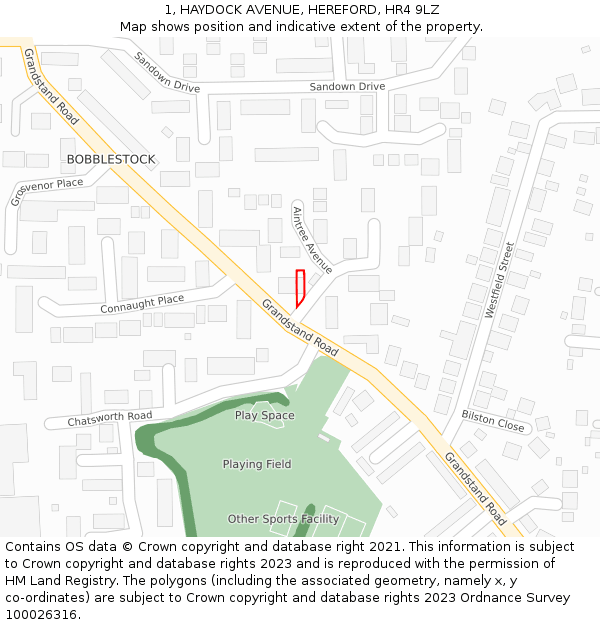 1, HAYDOCK AVENUE, HEREFORD, HR4 9LZ: Location map and indicative extent of plot