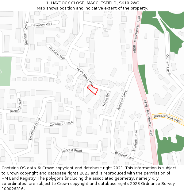 1, HAYDOCK CLOSE, MACCLESFIELD, SK10 2WG: Location map and indicative extent of plot