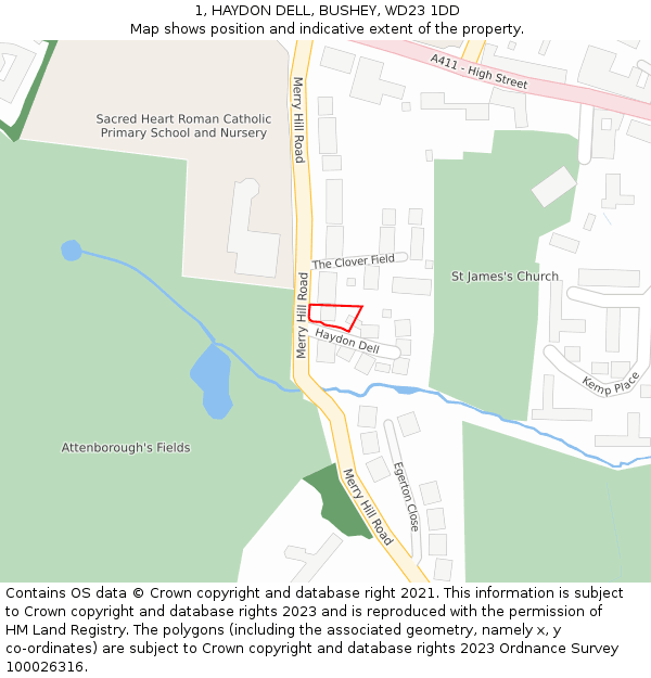 1, HAYDON DELL, BUSHEY, WD23 1DD: Location map and indicative extent of plot