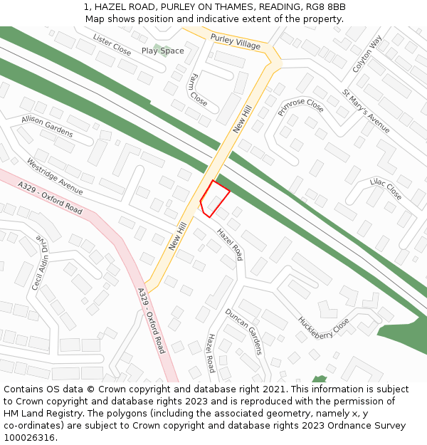 1, HAZEL ROAD, PURLEY ON THAMES, READING, RG8 8BB: Location map and indicative extent of plot