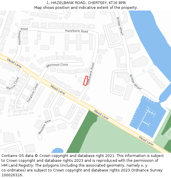1, HAZELBANK ROAD, CHERTSEY, KT16 8PB: Location map and indicative extent of plot