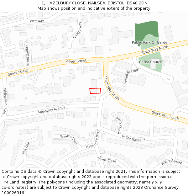 1, HAZELBURY CLOSE, NAILSEA, BRISTOL, BS48 2DN: Location map and indicative extent of plot