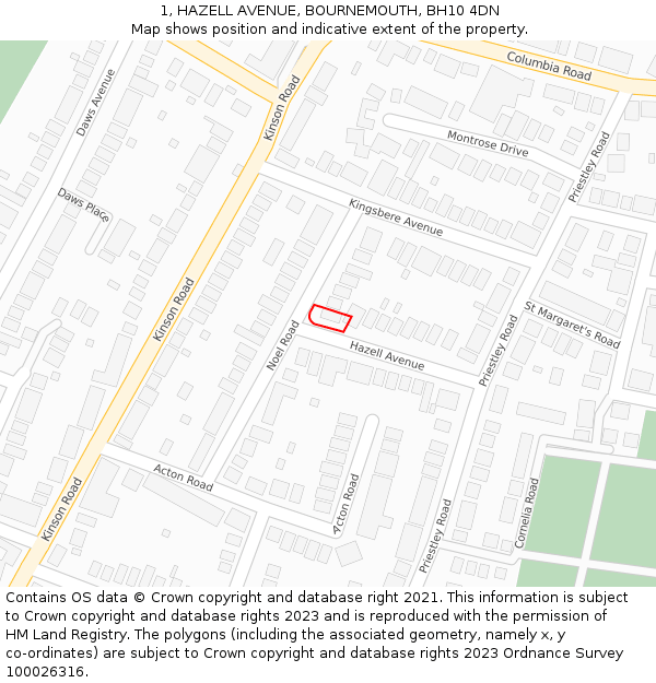 1, HAZELL AVENUE, BOURNEMOUTH, BH10 4DN: Location map and indicative extent of plot