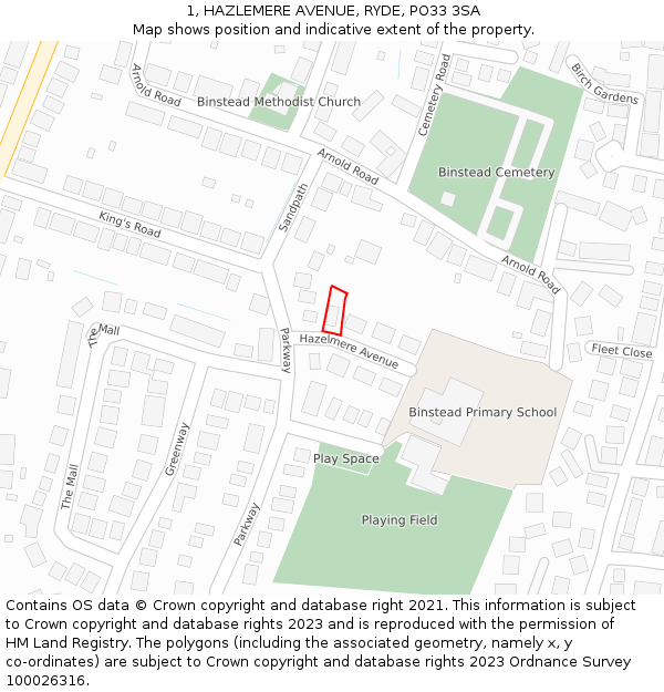 1, HAZLEMERE AVENUE, RYDE, PO33 3SA: Location map and indicative extent of plot