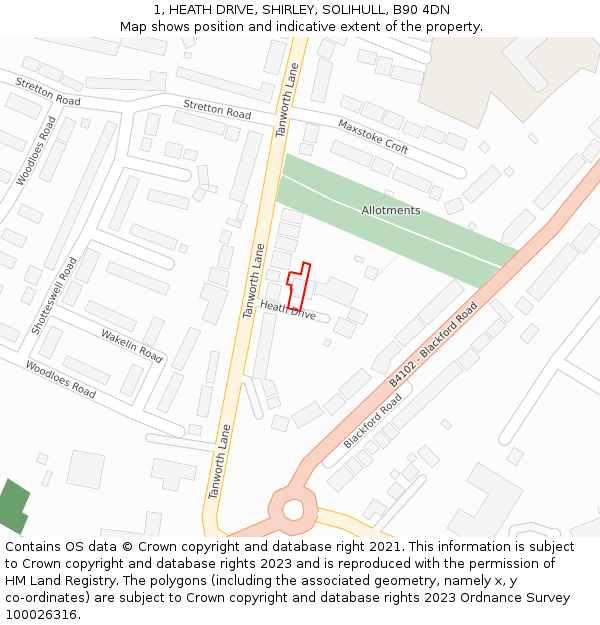 1, HEATH DRIVE, SHIRLEY, SOLIHULL, B90 4DN: Location map and indicative extent of plot