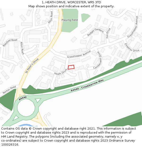 1, HEATH DRIVE, WORCESTER, WR5 3TD: Location map and indicative extent of plot