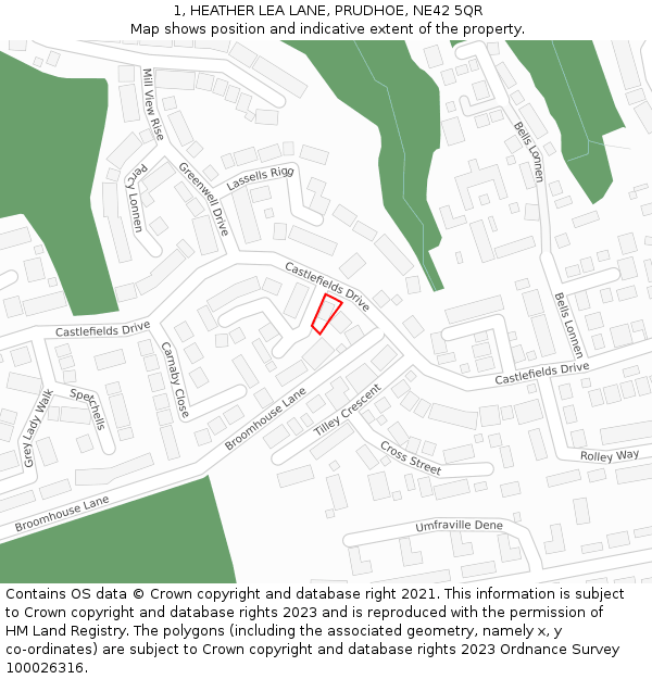 1, HEATHER LEA LANE, PRUDHOE, NE42 5QR: Location map and indicative extent of plot