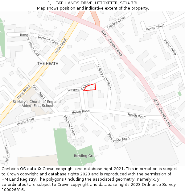 1, HEATHLANDS DRIVE, UTTOXETER, ST14 7BL: Location map and indicative extent of plot