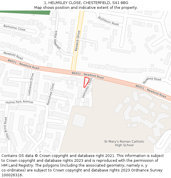 1, HELMSLEY CLOSE, CHESTERFIELD, S41 8BG: Location map and indicative extent of plot